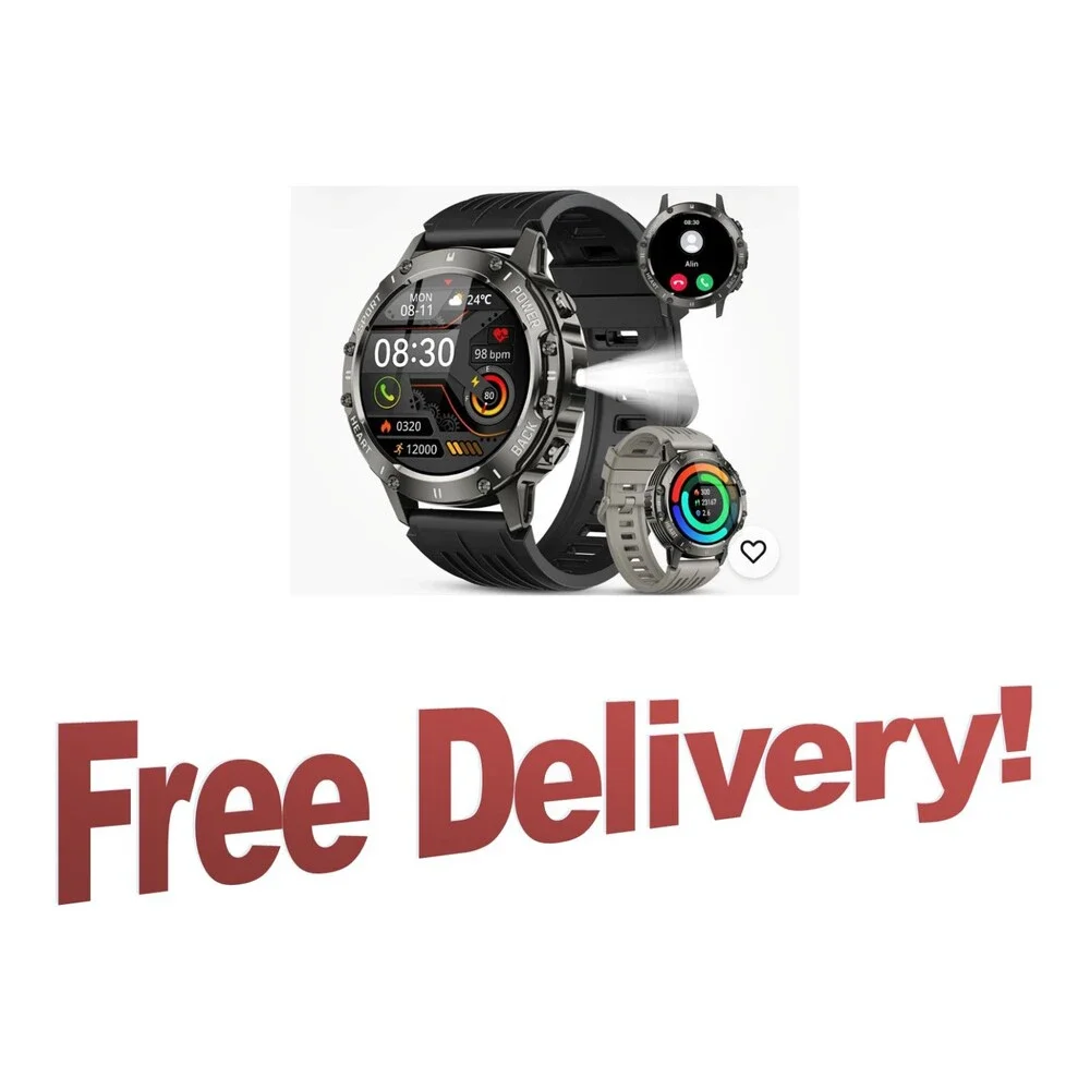 Large Smart Watch for Men Fitness Tracker: Bluetooth Waterproof 1.98 inch Black